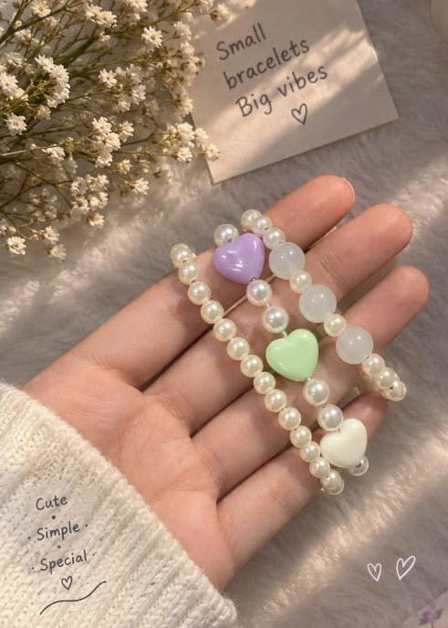 Elegant Faux Pearl & Pastel Charm Bracelet Set